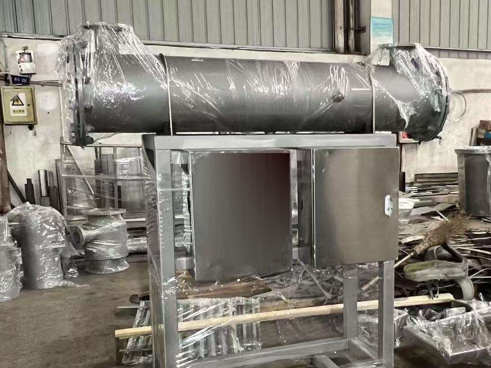 Tubo de disolución de aire en acero inoxidable sobre su bastidor, antes del despacho