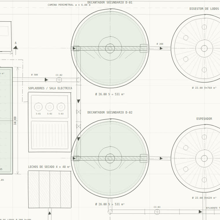 Plano de planta de tratamiento de RILES